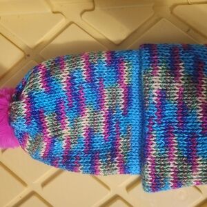 New! Hand Knitted Colorful Knit Kids Hat with Pom Pom